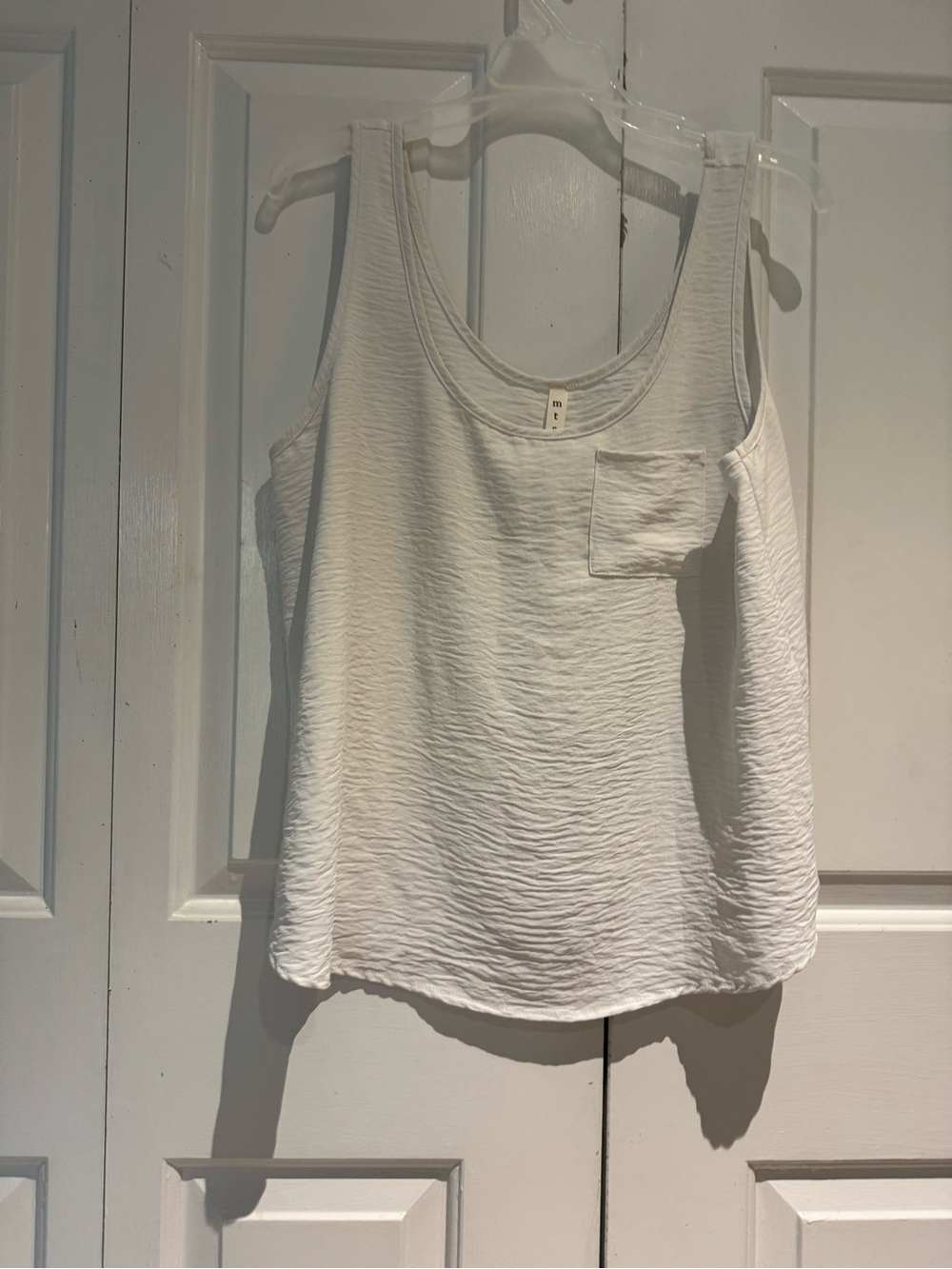 mts White Scoop Neck Textured Tank with Chest Pocket